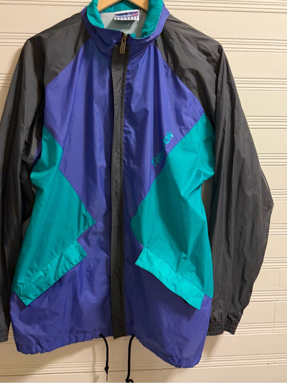 Vintage 90s Reebok Colorblock Windbreaker Jacket Teal Purple Black M